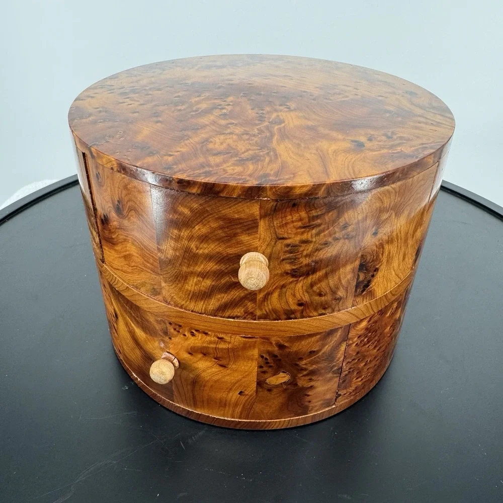 Morocco Jewellery Box Thuya Wood Aromatic Marquetry 2 Drawer Cylinder Drum Heavy